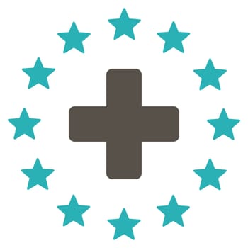 Euro Medicine raster icon. Style is bicolor flat symbol, grey and cyan colors, rounded angles, white background.