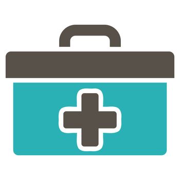 First Aid Toolbox raster icon. Style is bicolor flat symbol, grey and cyan colors, rounded angles, white background.