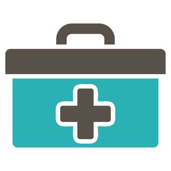 First Aid Toolbox raster icon. Style is bicolor flat symbol, grey and cyan colors, rounded angles, white background.