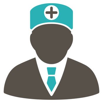Head Physician raster icon. Style is bicolor flat symbol, grey and cyan colors, rounded angles, white background.