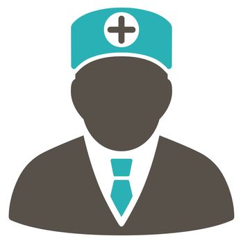 Head Physician raster icon. Style is bicolor flat symbol, grey and cyan colors, rounded angles, white background.