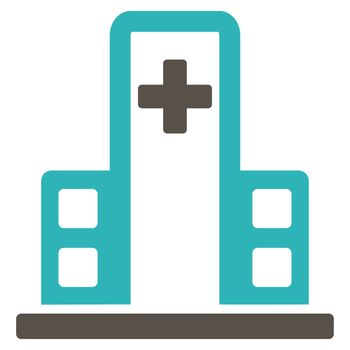 Hospital Building raster icon. Style is bicolor flat symbol, grey and cyan colors, rounded angles, white background.