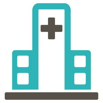 Hospital Building raster icon. Style is bicolor flat symbol, grey and cyan colors, rounded angles, white background.