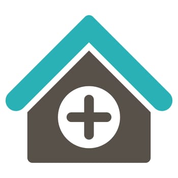 Hospital raster icon. Style is bicolor flat symbol, grey and cyan colors, rounded angles, white background.