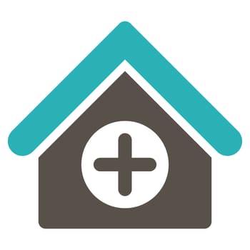 Hospital raster icon. Style is bicolor flat symbol, grey and cyan colors, rounded angles, white background.