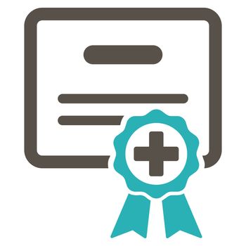 Medical Certificate raster icon. Style is bicolor flat symbol, grey and cyan colors, rounded angles, white background.