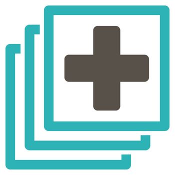 Medical Docs raster icon. Style is bicolor flat symbol, grey and cyan colors, rounded angles, white background.