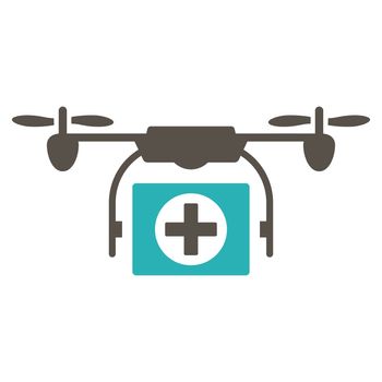 Medical Drone raster icon. Style is bicolor flat symbol, grey and cyan colors, rounded angles, white background.