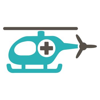 Medical Helicopter raster icon. Style is bicolor flat symbol, grey and cyan colors, rounded angles, white background.