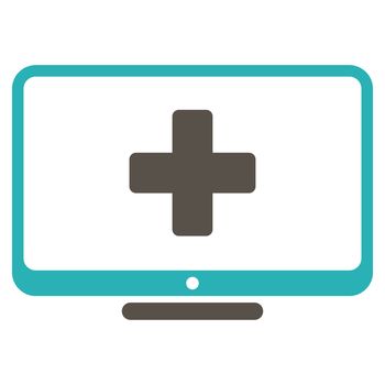 Medical Monitor raster icon. Style is bicolor flat symbol, grey and cyan colors, rounded angles, white background.
