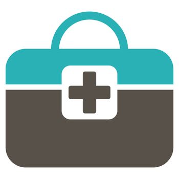 Medical Kit raster icon. Style is bicolor flat symbol, grey and cyan colors, rounded angles, white background.