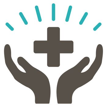 Medical Prosperity raster icon. Style is bicolor flat symbol, grey and cyan colors, rounded angles, white background.
