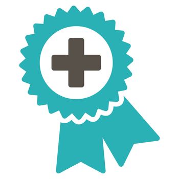 Medical Quality Seal raster icon. Style is bicolor flat symbol, grey and cyan colors, rounded angles, white background.