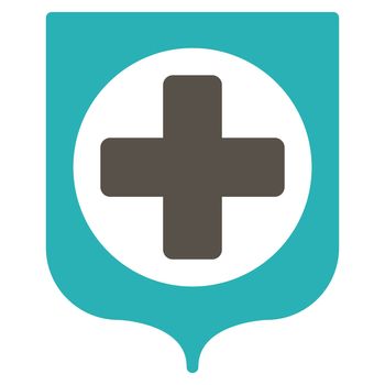 Medical Shield raster icon. Style is bicolor flat symbol, grey and cyan colors, rounded angles, white background.