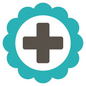 Medical Sticker raster icon. Style is bicolor flat symbol, grey and cyan colors, rounded angles, white background.
