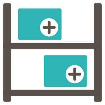 Medical Warehouse raster icon. Style is bicolor flat symbol, grey and cyan colors, rounded angles, white background.