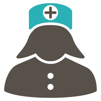 Nurse raster icon. Style is bicolor flat symbol, grey and cyan colors, rounded angles, white background.