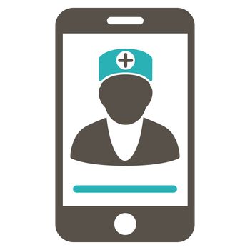 Online Doctor raster icon. Style is bicolor flat symbol, grey and cyan colors, rounded angles, white background.