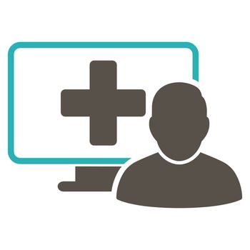 Online Medicine raster icon. Style is bicolor flat symbol, grey and cyan colors, rounded angles, white background.