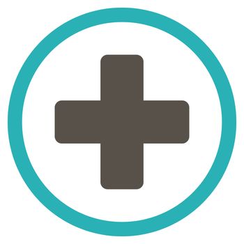 Rounded Plus raster icon. Style is bicolor flat symbol, grey and cyan colors, rounded angles, white background.