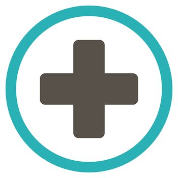 Rounded Plus raster icon. Style is bicolor flat symbol, grey and cyan colors, rounded angles, white background.