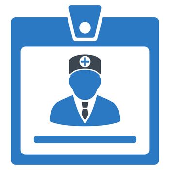 Doctor Badge raster icon. Style is bicolor flat symbol, smooth blue colors, rounded angles, white background.