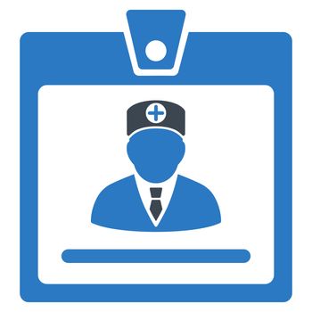 Doctor Badge raster icon. Style is bicolor flat symbol, smooth blue colors, rounded angles, white background.