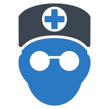 Doctor Head raster icon. Style is bicolor flat symbol, smooth blue colors, rounded angles, white background.