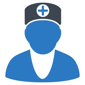 Doctor raster icon. Style is bicolor flat symbol, smooth blue colors, rounded angles, white background.