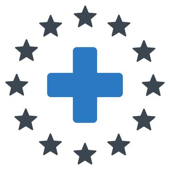 Euro Medicine raster icon. Style is bicolor flat symbol, smooth blue colors, rounded angles, white background.