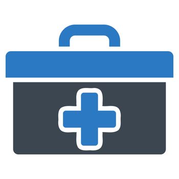 First Aid Toolbox raster icon. Style is bicolor flat symbol, smooth blue colors, rounded angles, white background.