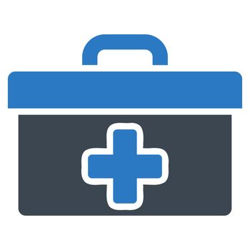 First Aid Toolbox raster icon. Style is bicolor flat symbol, smooth blue colors, rounded angles, white background.