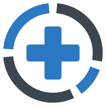 Health Care Diagram raster icon. Style is bicolor flat symbol, smooth blue colors, rounded angles, white background.