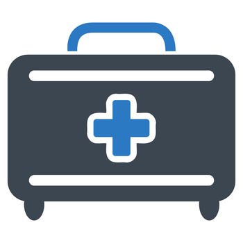 Medical Baggage raster icon. Style is bicolor flat symbol, smooth blue colors, rounded angles, white background.