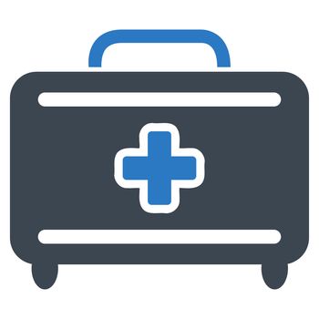 Medical Baggage raster icon. Style is bicolor flat symbol, smooth blue colors, rounded angles, white background.