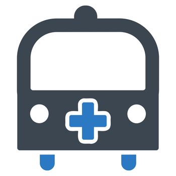 Medical Bus raster icon. Style is bicolor flat symbol, smooth blue colors, rounded angles, white background.