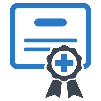 Medical Certificate raster icon. Style is bicolor flat symbol, smooth blue colors, rounded angles, white background.