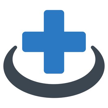 Medical Community raster icon. Style is bicolor flat symbol, smooth blue colors, rounded angles, white background.