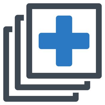 Medical Docs raster icon. Style is bicolor flat symbol, smooth blue colors, rounded angles, white background.