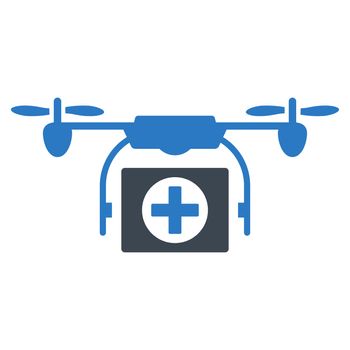 Medical Drone raster icon. Style is bicolor flat symbol, smooth blue colors, rounded angles, white background.