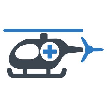 Medical Helicopter raster icon. Style is bicolor flat symbol, smooth blue colors, rounded angles, white background.