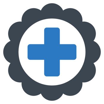 Medical Sticker raster icon. Style is bicolor flat symbol, smooth blue colors, rounded angles, white background.