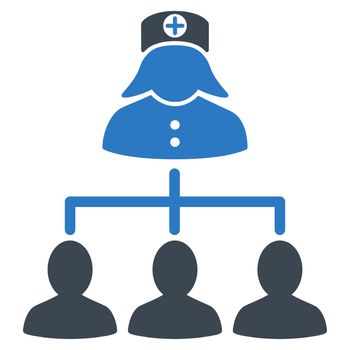 Nurse Patients raster icon. Style is bicolor flat symbol, smooth blue colors, rounded angles, white background.