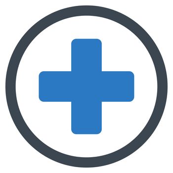 Rounded Plus raster icon. Style is bicolor flat symbol, smooth blue colors, rounded angles, white background.