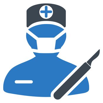 Surgeon raster icon. Style is bicolor flat symbol, smooth blue colors, rounded angles, white background.