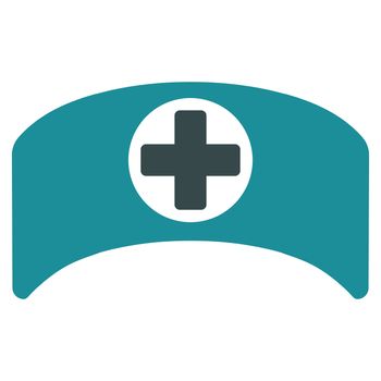 Doctor Cap raster icon. Style is bicolor flat symbol, soft blue colors, rounded angles, white background.