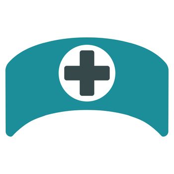 Doctor Cap raster icon. Style is bicolor flat symbol, soft blue colors, rounded angles, white background.