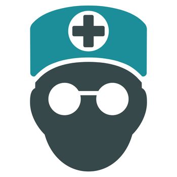 Doctor Head raster icon. Style is bicolor flat symbol, soft blue colors, rounded angles, white background.