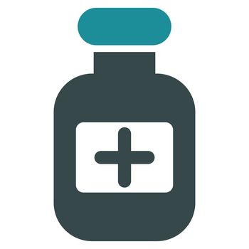 Drugs Bottle raster icon. Style is bicolor flat symbol, soft blue colors, rounded angles, white background.