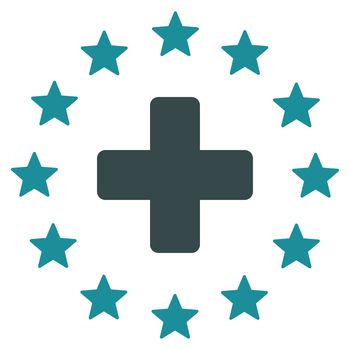 Euro Medicine raster icon. Style is bicolor flat symbol, soft blue colors, rounded angles, white background.